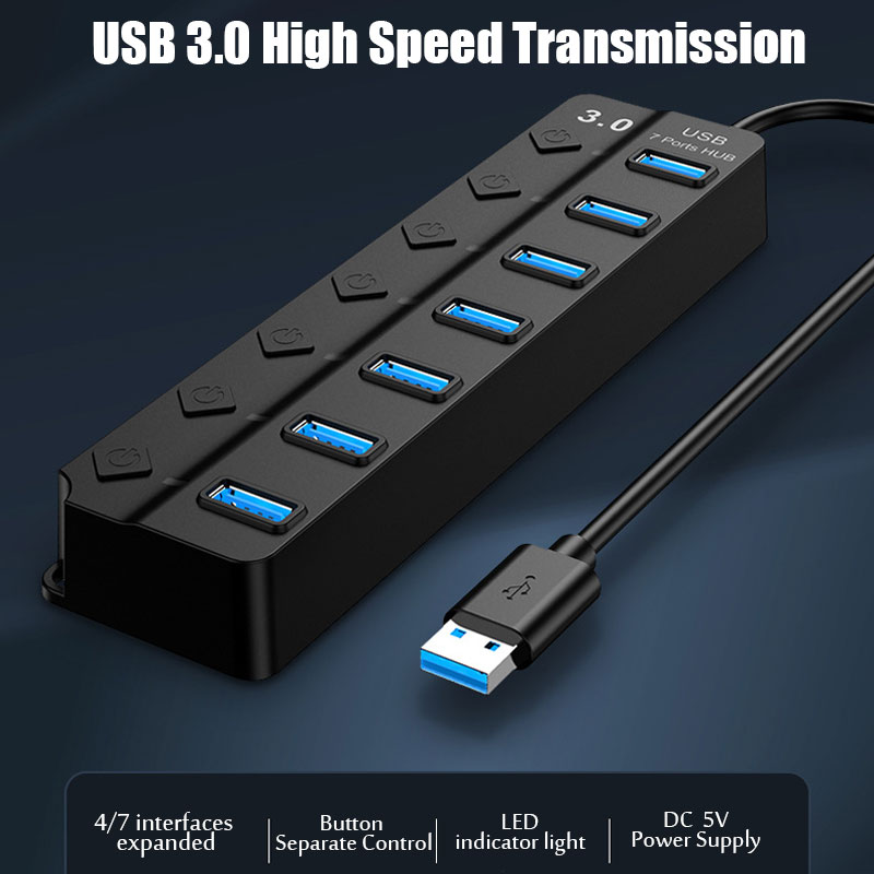 Hub USB 3.0 con adaptador de c - Usb Hub 7 Port reseña y precio